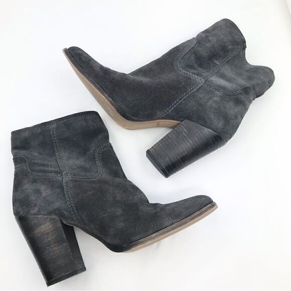 Dolce Vita Gray Suede Leather Soft Structure Western Style Heeled Ankle Boots - Picture 2 of 16